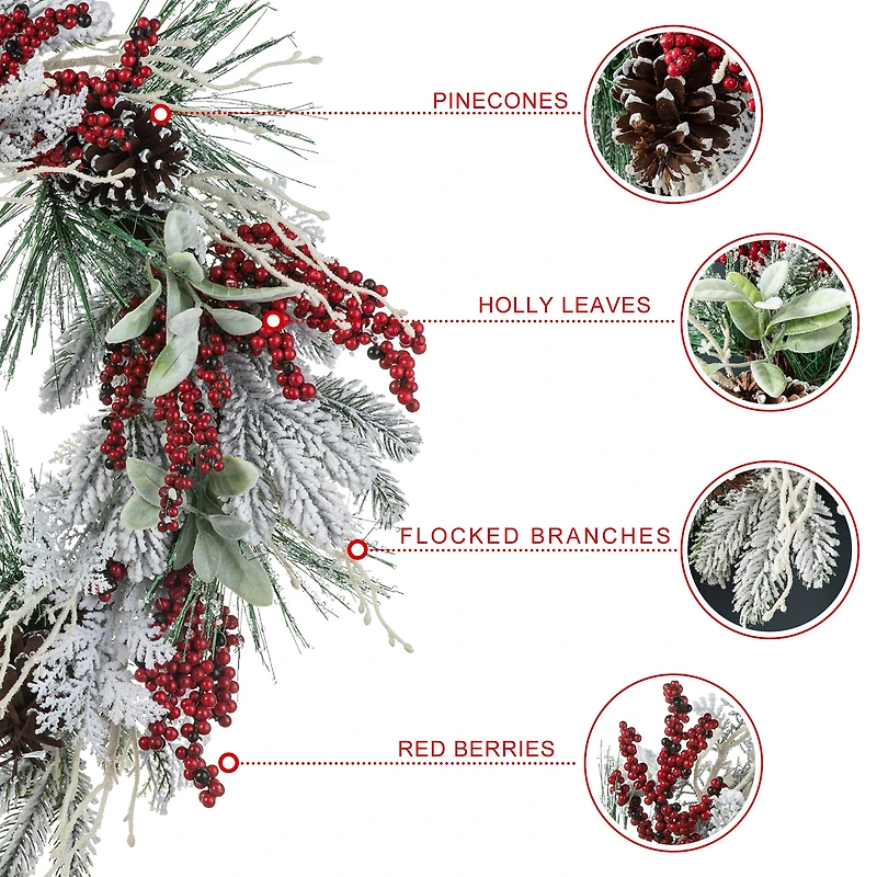 Glitzhome® 24" Christmas Snowy Pinecone & Berry Wreath