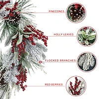 Glitzhome® 24" Christmas Snowy Pinecone & Berry Wreath