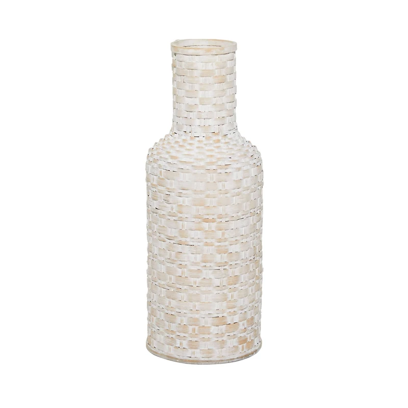 White Bamboo Tall Woven Floor Vase 8" x 8" x 22"