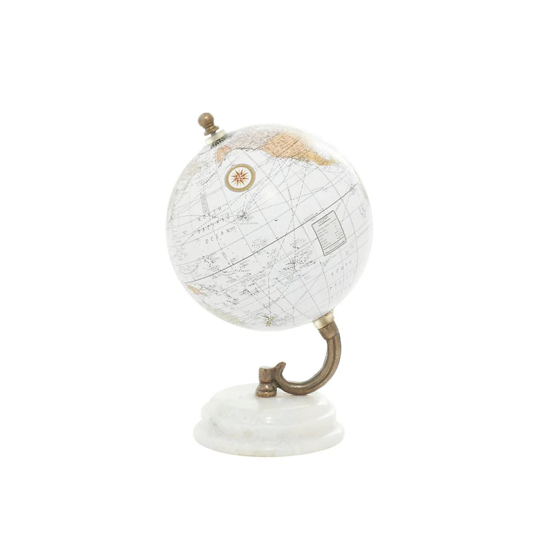 8" White Marble & Metal Modern Globe