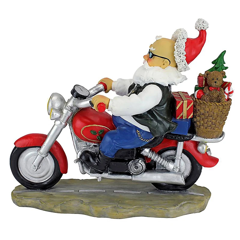 11" Old School Father Christmas Santa Biker Statue