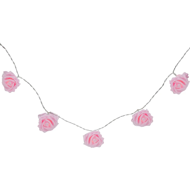 10ct. Pink Rose Flower LED String Lights with Clear Wire
