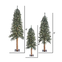 4ft., 5ft. & 6ft. Pre-Lit Natural Bark Alpine Artificial Christmas Tree Set, Warm White Dura-Lit® LED Lights