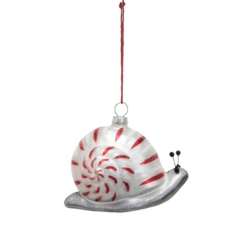 Hello Honey® 4" Red, White & Silver Snail Hand-Painted Glass Ornament