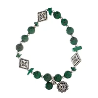 John Bead Imitation Malachite Natural Stone Stretch Bracelet with Flower Charm