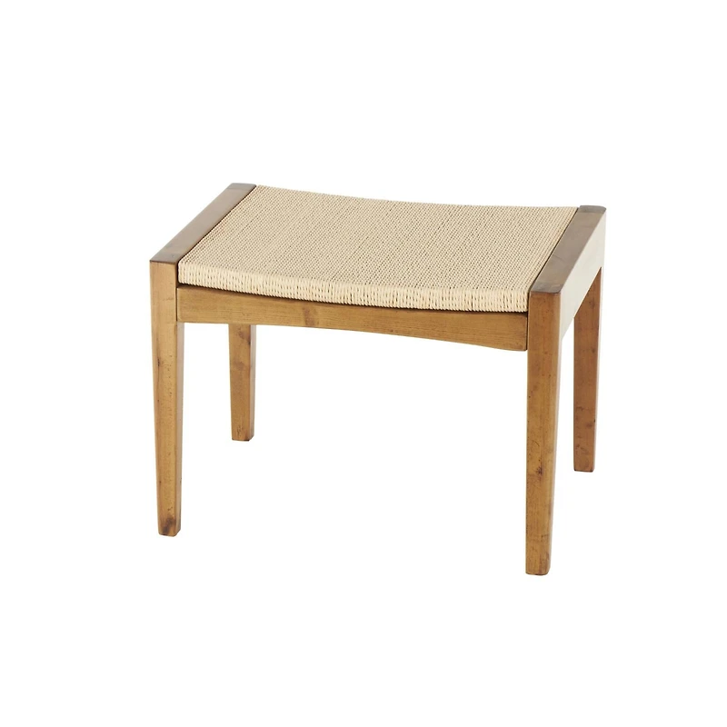 22" Brown Traditional Living Room Stool with Rope Wrapped Seat