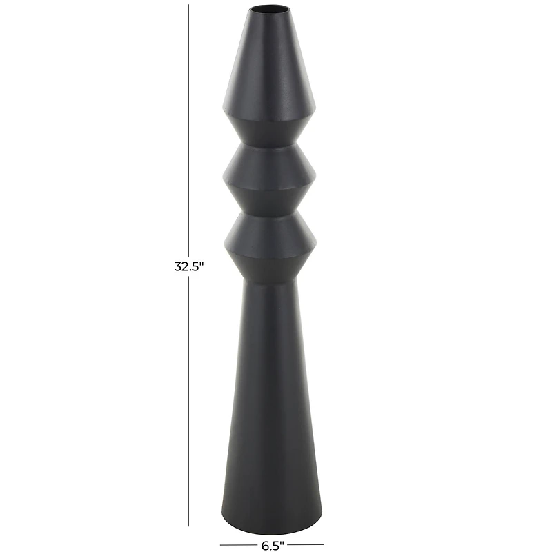 32.5" Black Metal Art Deco Fluted Decorative Vase