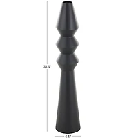 32.5" Black Metal Art Deco Fluted Decorative Vase