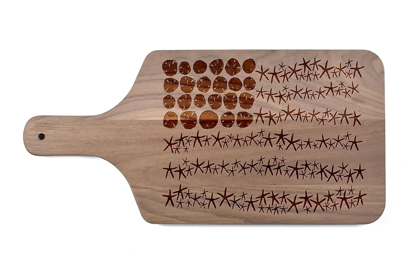 17" Starfish Flag Walnut Paddle Cutting Board