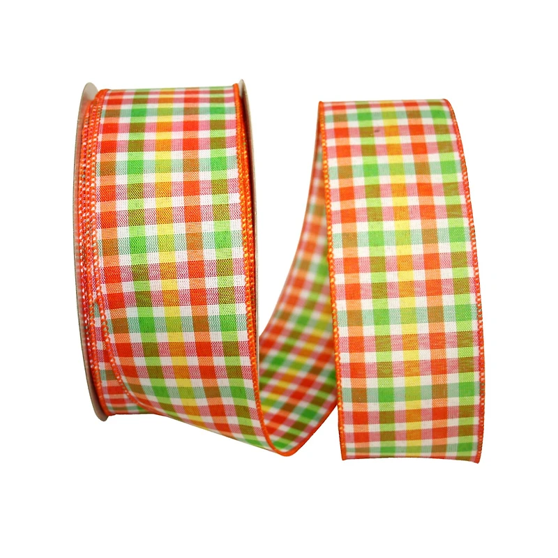 JAM Paper 2.5" x 50yd. Everyday Plaid Comb. 1 Value Wired Ribbon