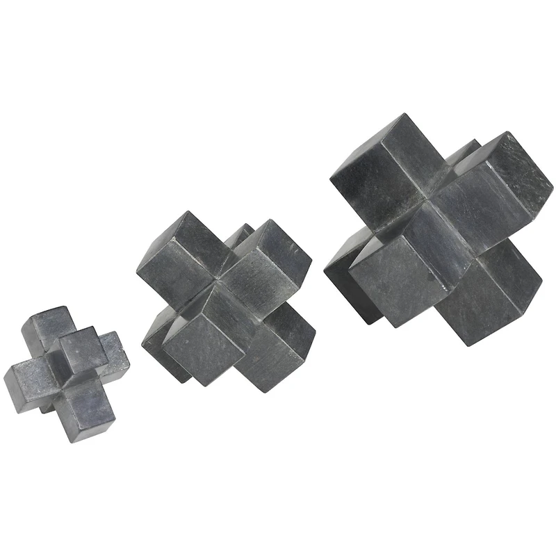 Black Geometric Jacks Marble Sculpture Set