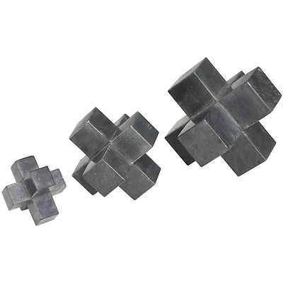 Black Geometric Jacks Marble Sculpture Set