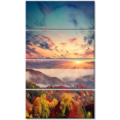 Designart - Colorful Sunset in Foggy Mountains