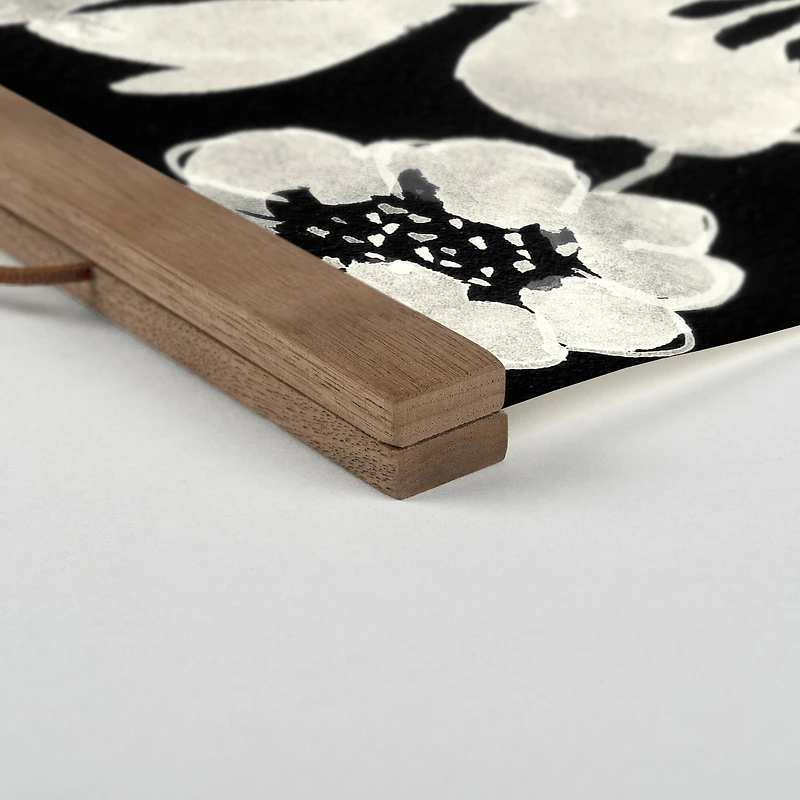 Cream Flowers Teak Hanging Canvas