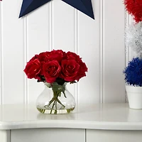 11" Red Rose Arrangement with Clear Glass Vase