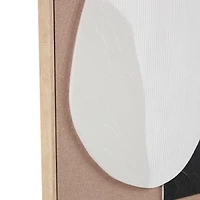 Brown Wooden Geometric Textured Home Wall Décor with Abstract Black and White Shapes and Fabric Backing