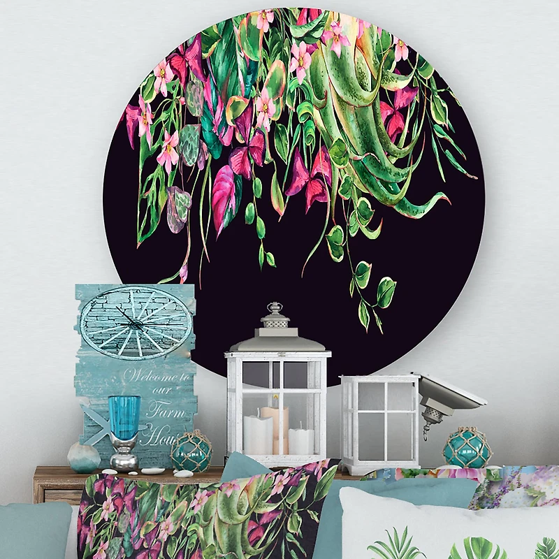 Designart - Floral Tropical Leaves Om Black