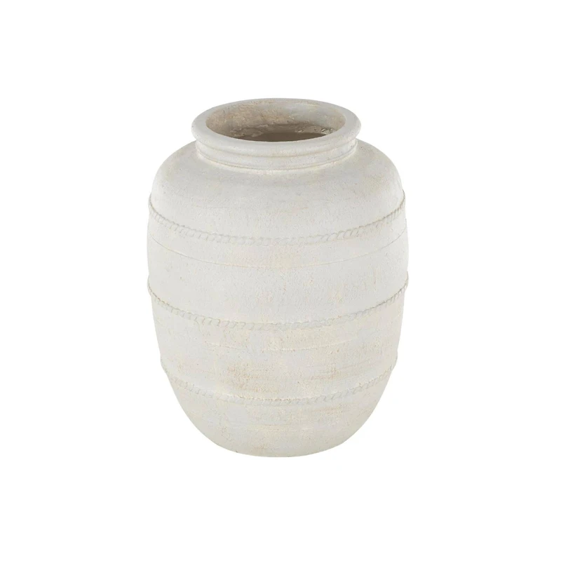18" Cream Distressed Stone Vase with Raised Braided Accents