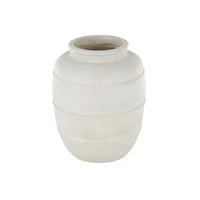 18" Cream Distressed Stone Vase with Raised Braided Accents