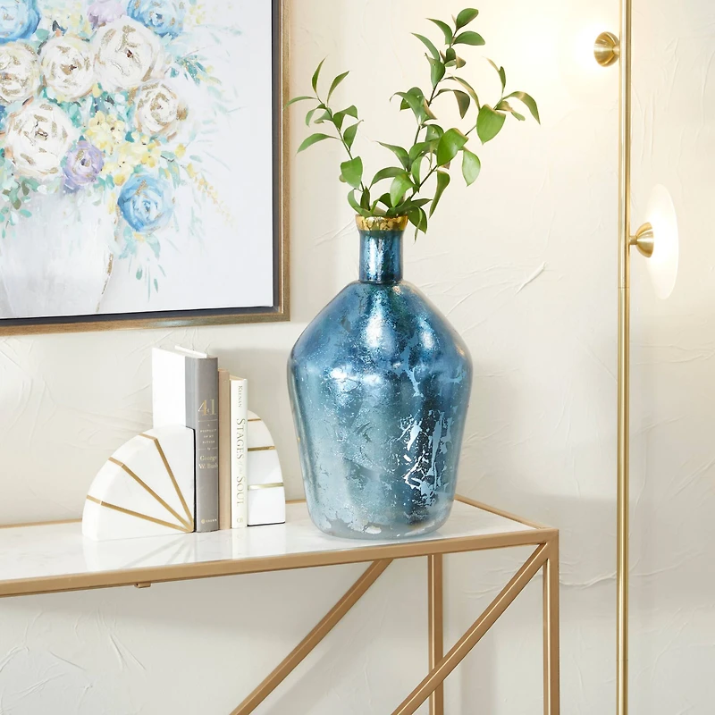 Blue Glass Coastal Vase, 15" x 9" x 9"