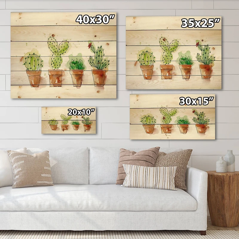 Designart - Cacti In Ceramic Pots In Gentle Tones I