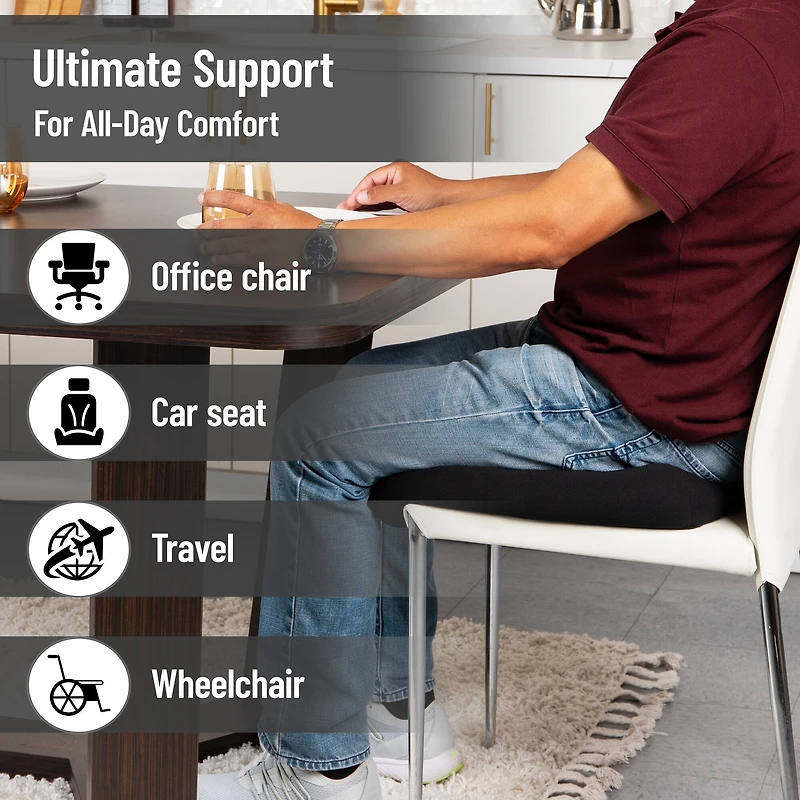 Mind Reader Air-Cloud Booster Seat Cushion for Office, Car, Wheelchair, Support Pillow with Carry Handle, Black