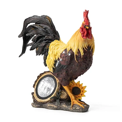 Glitzhome® 13.75" Solar Powered Vibrant Rooster Garden Statue