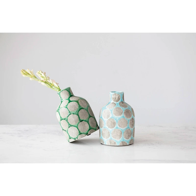 Hello Honey® 9'' Green Terra Cotta Vase with Wax Relief Dots