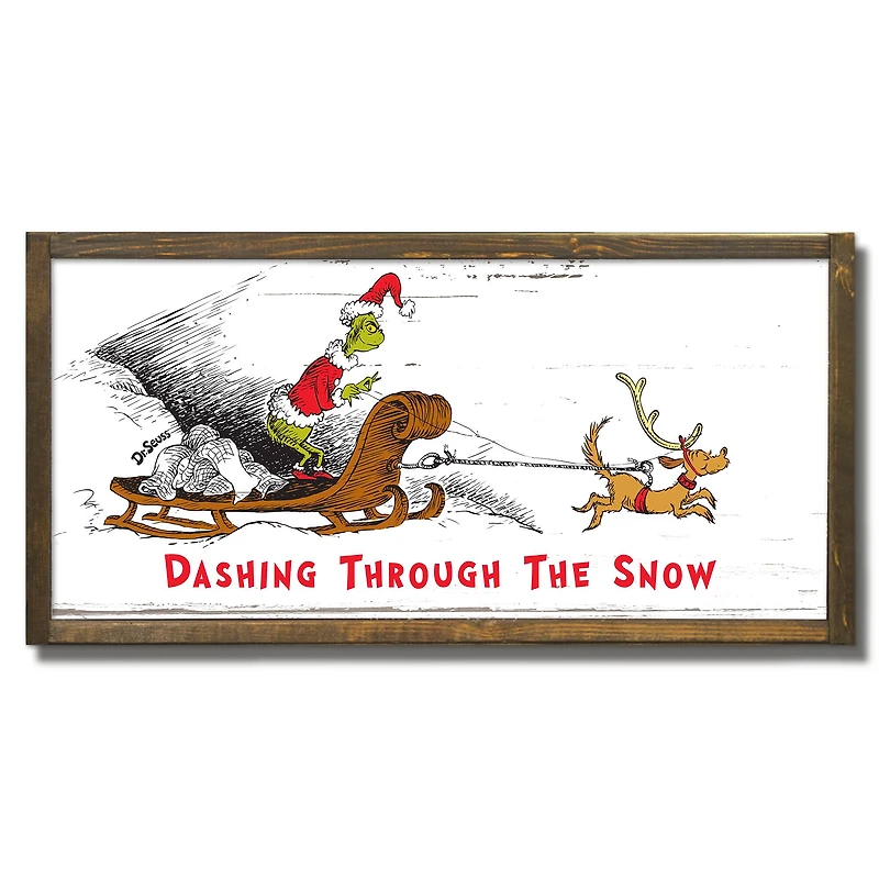 The Grinch Dashing Through the Snow 24" x 12" Dr. Seuss Framed Wood Plaque
