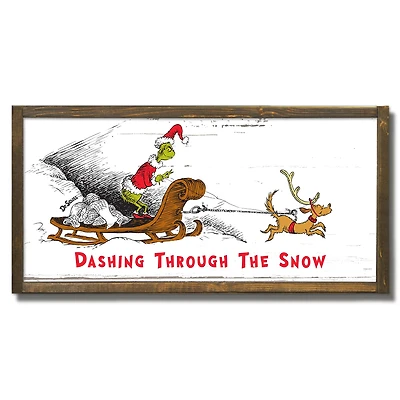 The Grinch Dashing Through the Snow 24" x 12" Dr. Seuss Framed Wood Plaque