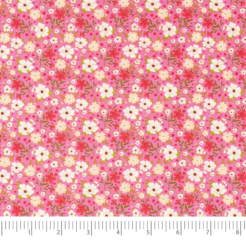 SINGER White & Pink Flowers Cotton Fabric