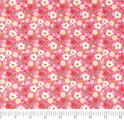 SINGER White & Pink Flowers Cotton Fabric