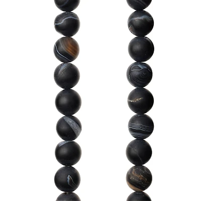 12 Pack: Matte Black & Brown Striped Agate Round Beads, 8mm by Bead Landing™