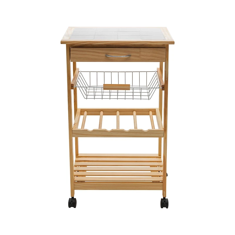Organize It All Rolling Kitchen Cart with Ceramic Countertop