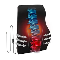 Mind Reader Heated Air-Cloud Lumbar Cushion, Ergonomic Memory Foam Back Support Pillow with Adjustable Heat Settings and Timer, Black