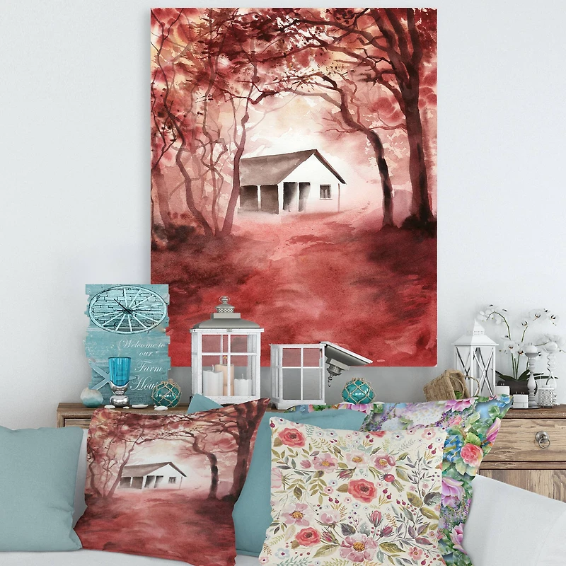 Designart - House In Red Autumn Woods