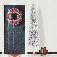 Glitzhome® 7.5ft Pre-Lit Flocked Artificial Christmas Tree, Warm White Lights