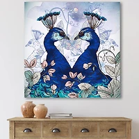 Designart - Two Blue Peacocks With Wildflowers