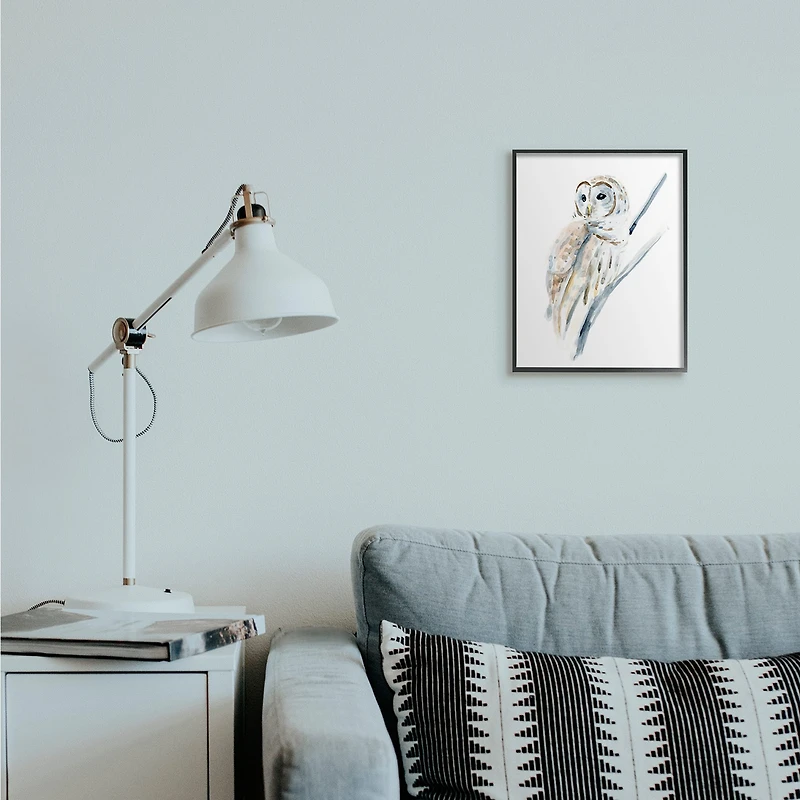 Stupell Industries Soft Arctic Owl Perched on Minimal Branch in Frame Wall Art