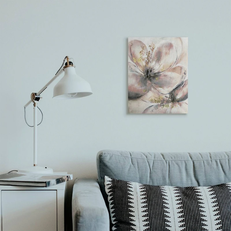 Stupell Industries Glam Pink Beige Flower Petals Floral Gold Painting Canvas Wall Art