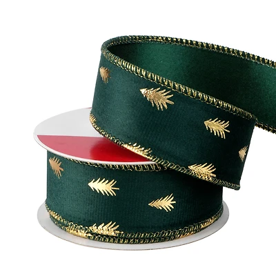 1.5" x 20ft. Green & Gold Trees Wired Ribbon by Celebrate It®