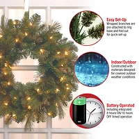 24" Carolina Pine Wreath with Warm White LED Lights
