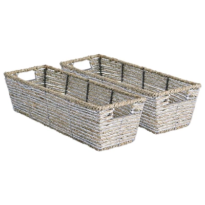 DII® 16" Metallic Silver Trapezoid Seagrass Bins, 2ct.