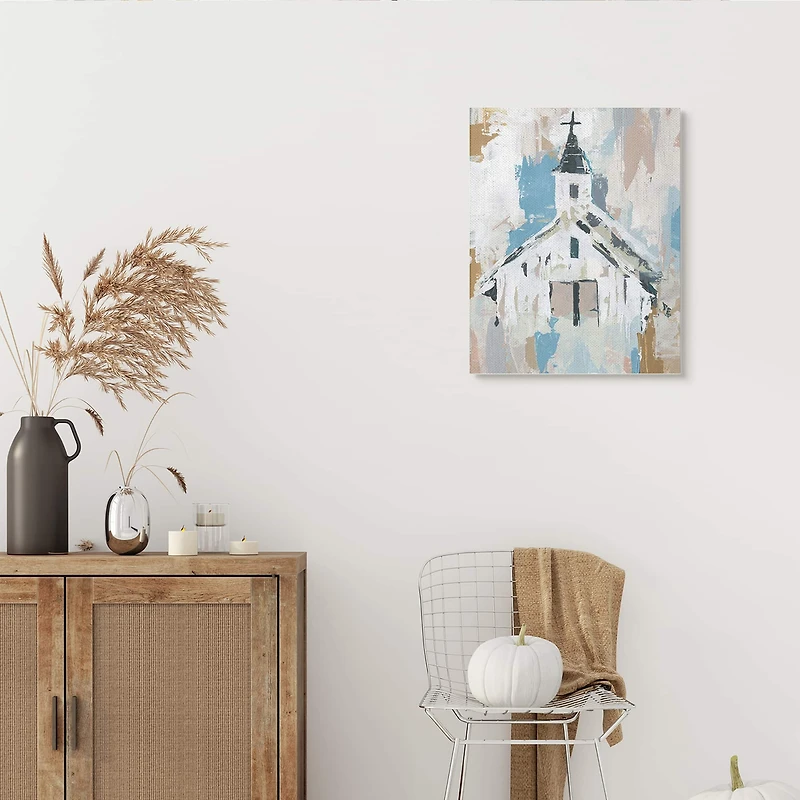 Stupell Industries Distressed Country Church House Abstract Pattern Canvas Wall Art