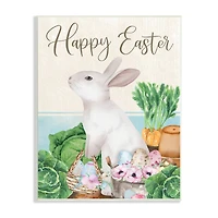 Stupell Industries Happy Easter Bunny Rabbit Greens Eggs Basket Wall Plaque Art