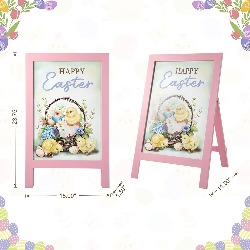 Glitzhome® 23.75" Easter Wooden Chicks Easel Porch Sign