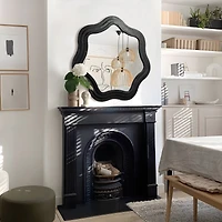 Glitzhome® 33.5" Modern Black Triple Wood Frame Wavy Wall Mirror