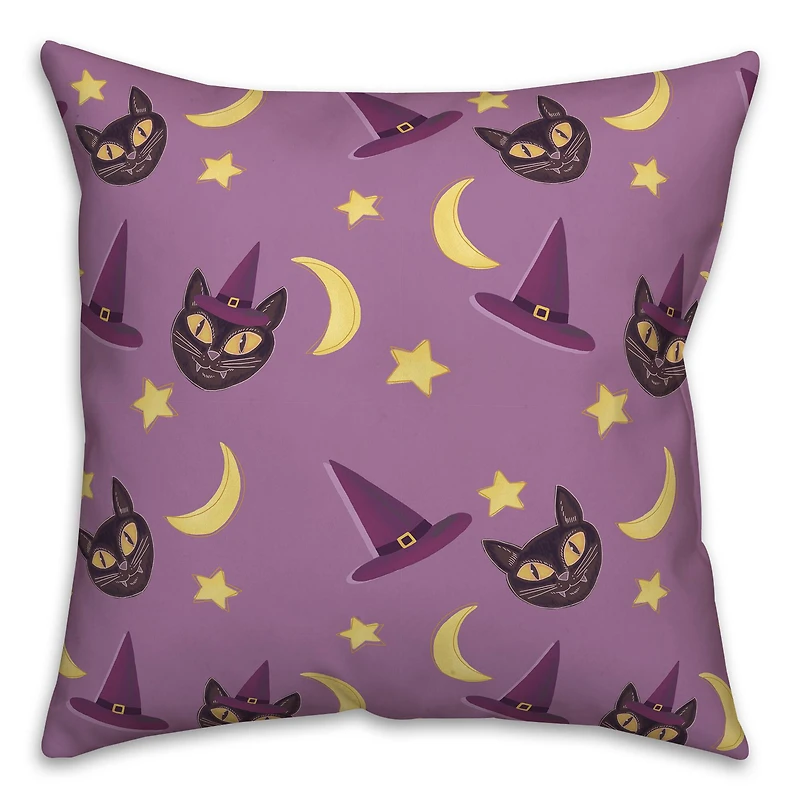 Cat & Witch Hat Throw Pillow