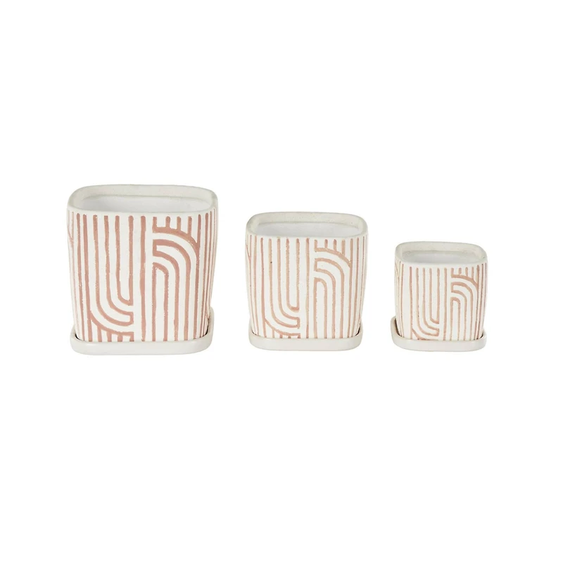 Pink Geometric Linear Arch Pattern Planter Set