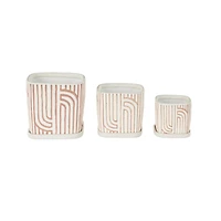 Pink Geometric Linear Arch Pattern Planter Set